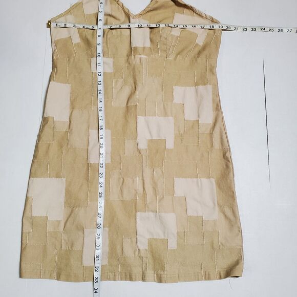 Vintage 90s Gantos Patchwork Halter Dress Size L Tan Mini Dress Bohemian Womens - Picture 7 of 9